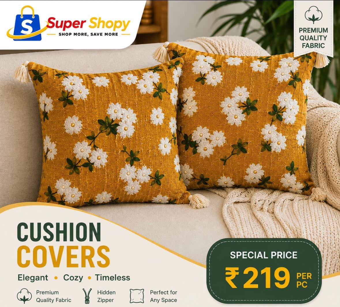Chenille designer cushion covers promotional poster