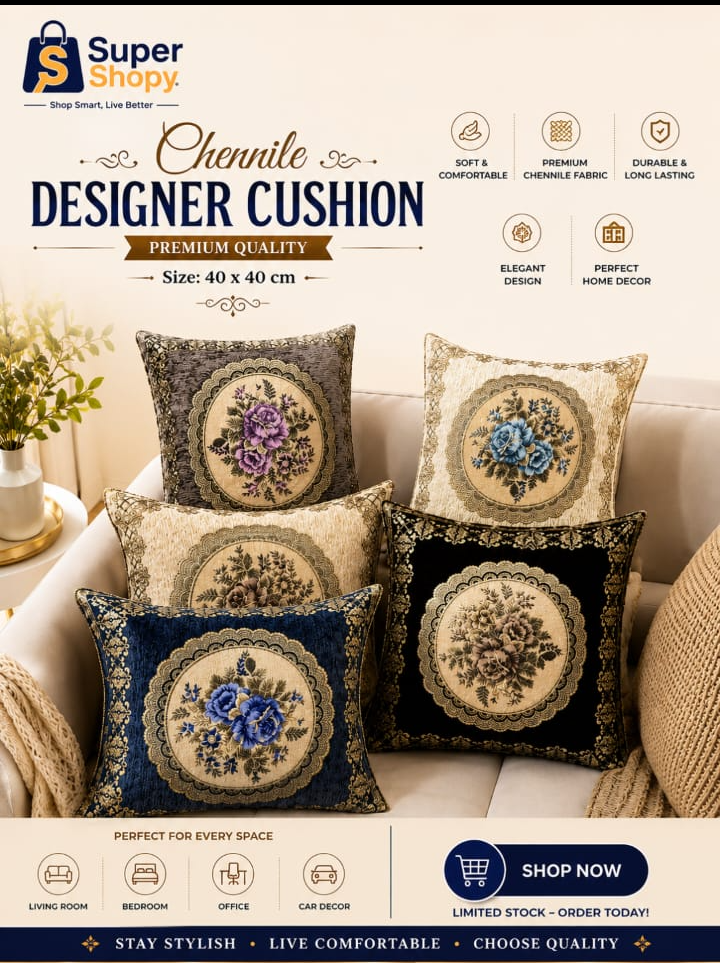 Chenille designer cushion covers promotional poster