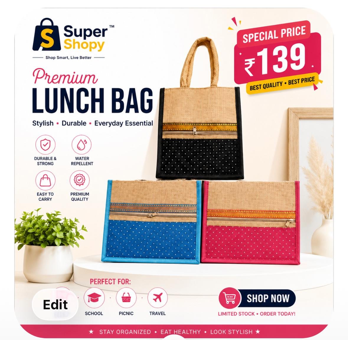 Premium jute lunch bag promotional poster