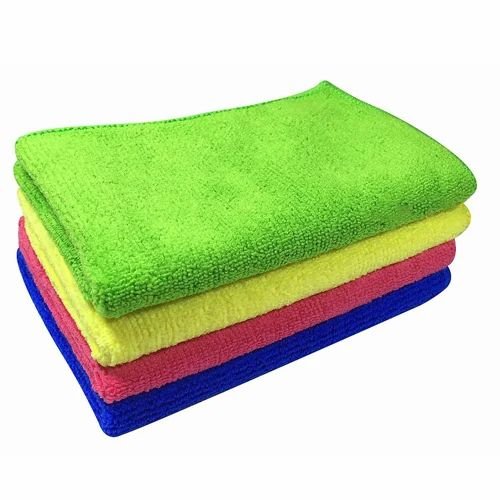 Bright microfibre cleaning towels folded in a stack