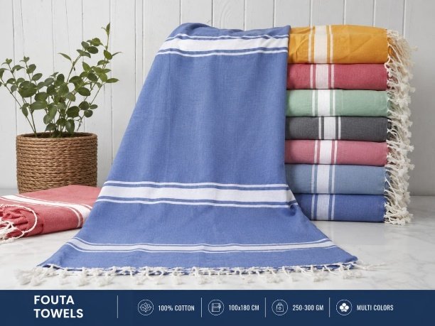 Fouta cotton towels with tasselled ends, multi colour