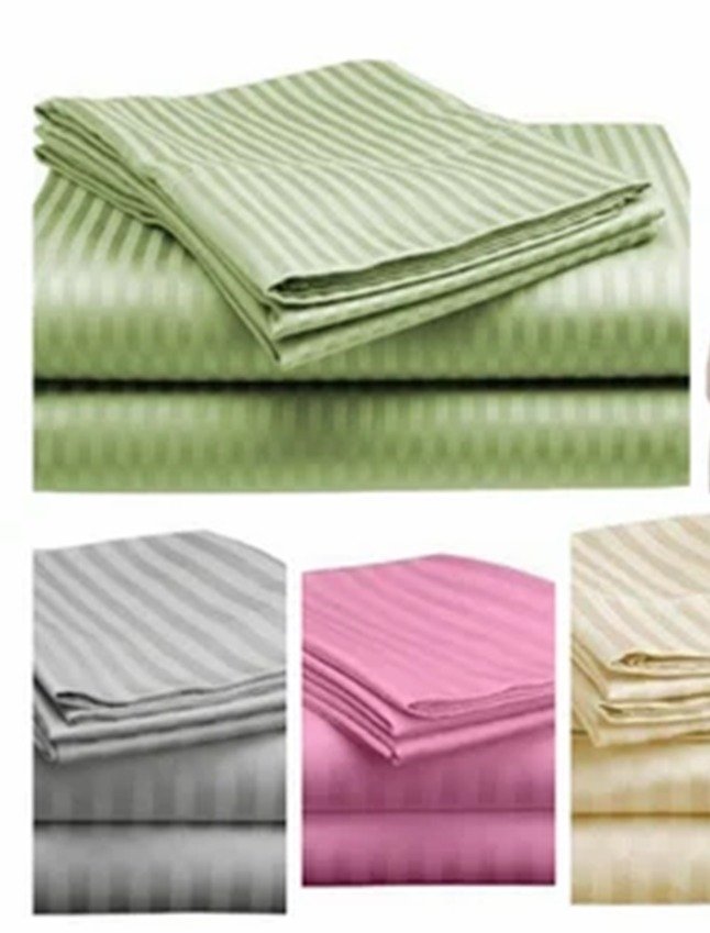 Grey satin-stripe bed sheet set, folded